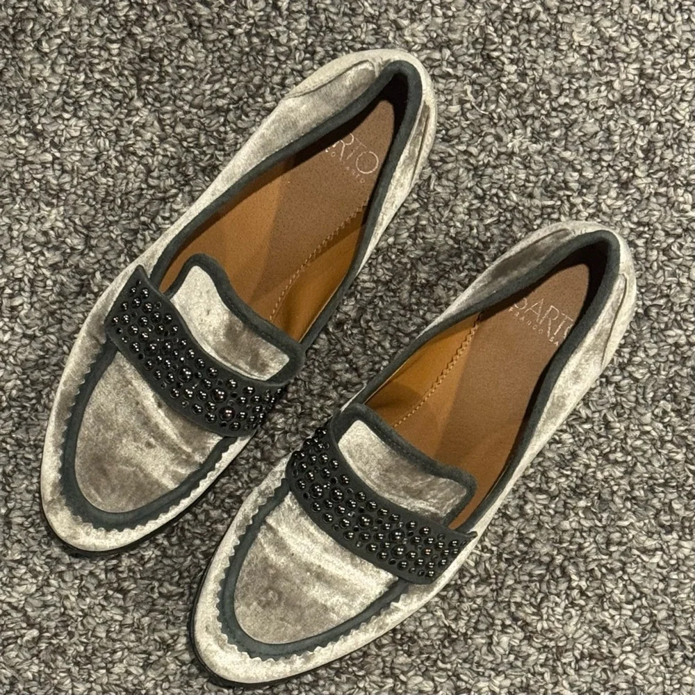 Franco Sarto Grey Velvet Studded Loafers